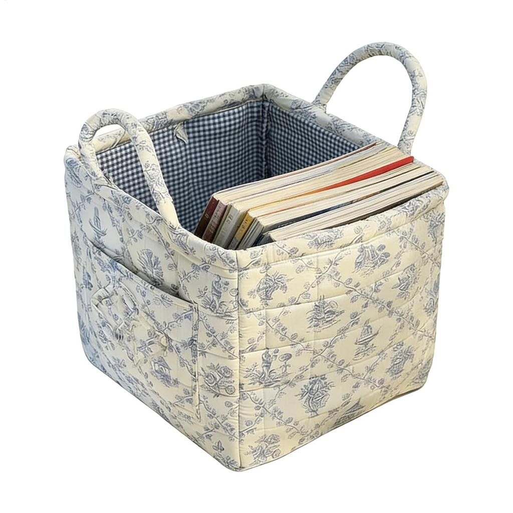 Vintage Floral Organizers Basket With Handle Portable Home Room Foldable Storage Basket For Snack Clothes Toys Storage Basket