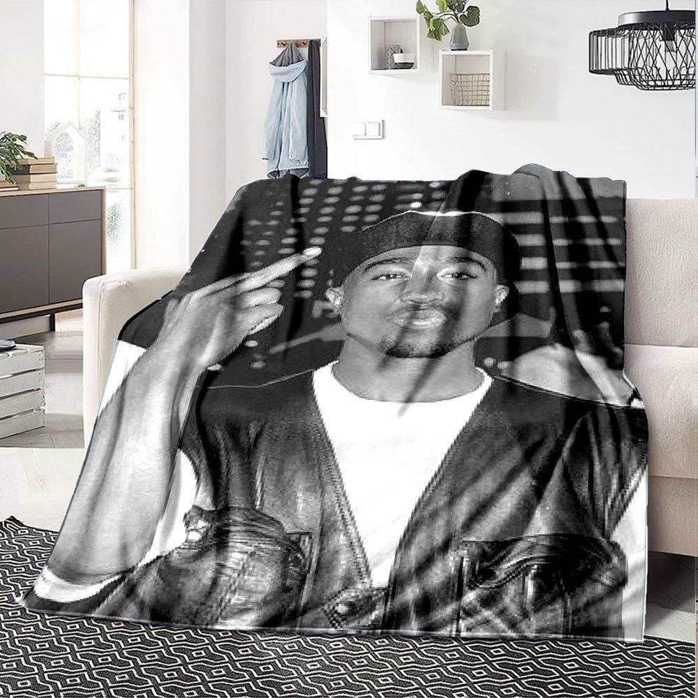 1 pezzo Coperta Hip Hop 2Pac Morbida Leggera per Tutte le Stagioni Multiuso per Divano, Letto, Ufficio e Picnic, Stile Francese con Iconica Copertina Album e Citazioni