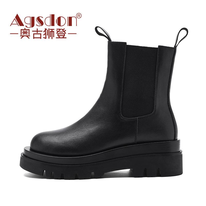 2025 neue Martin Stiefel Damen ins Tide Herbst und Winter neue dicksohlige schwarze kurze Stiefel mittelhohe Schaftweite Chelsea Kamin Stiefel