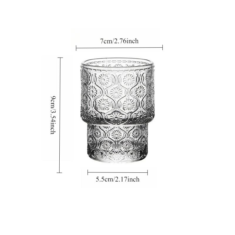 200ml Vintage Wine Glass Transparent Coffee Cup Home Sunflower Pattern Glass Cup Cold Drink Mug Whiskey Glass Bar Accessories 200ml
