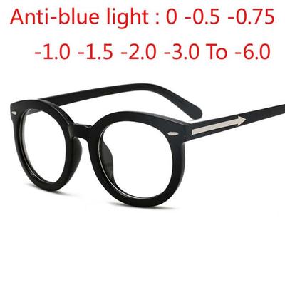 Black Round Eyewear Women Retro Big Optical Arrow Glasses Myopia Men Clear Lens  -0.5 -1.0 -1.5 -2.0 -2.5 To -6.0