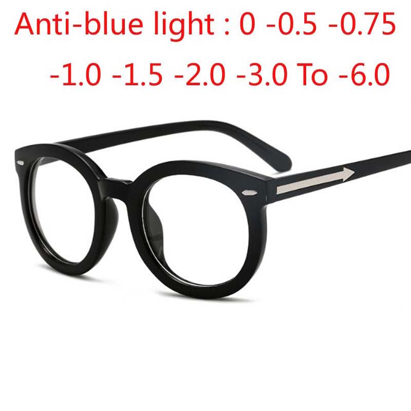 Black Round Eyewear Women Retro Big Optical Arrow Glasses Myopia Men Clear Lens -0.5 -1.0 -1.5 -2.0 -2.5 To -6.0