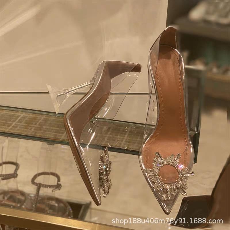 Transparent High Heels Stiletto 2025 Summer New Crystal Wedding Shoes Pointed Single Shoes Ins Fairy Internet Celebrity High Heels