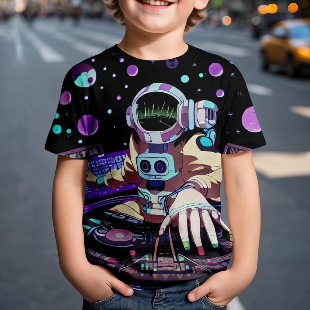 

Детская одежда Космос Астронавт 3D Принт Круглый вырез Графические футболки Уличная повседневная мода Платья для вечеринок Футболки для мальчиков 160