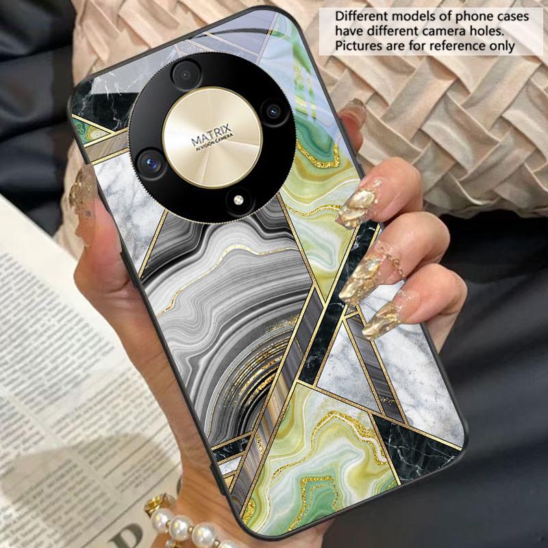 Marble Patterned Metal For Honor Magic 6 50 70 90 5 Lite X7b 200 Pro Nova 10 Nova 5T X6 P30 Pura 70 Ultra Glass Phone Case