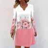 Women's Long-sleeved Casual Midi Dresses V-Neck Print  Casual Dress