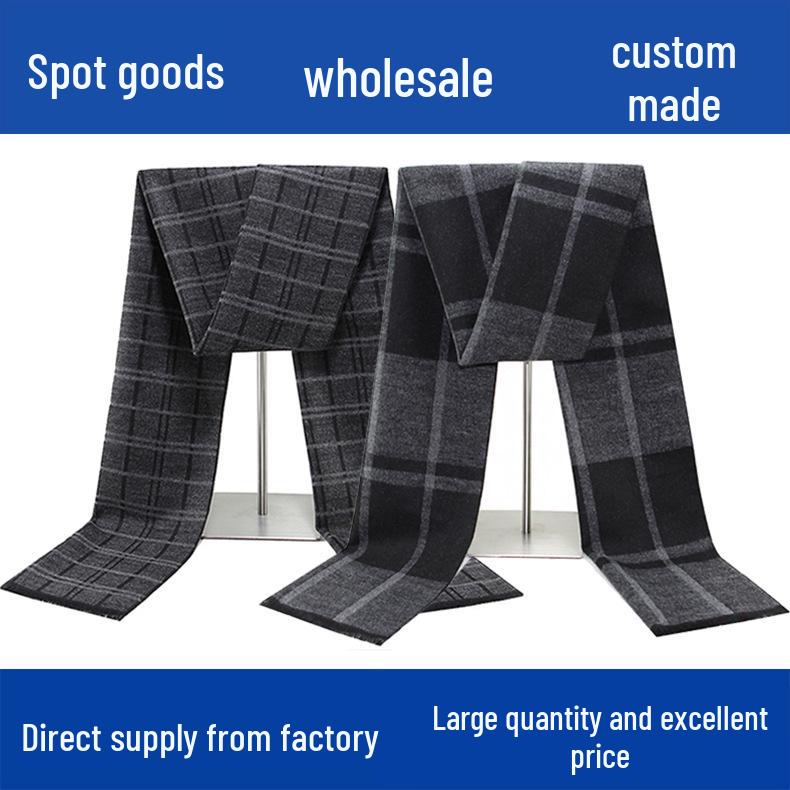 2026 Men's Winter Warm Plaid Scarf - European & American Style, Imitation Cashmere, Long Scarf