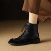 Mode Neue Herbst Winter Echtes Leder Damenstiefel Mode Schnürung Stiefelette für Damen Kurze Stiefel Schuhe Klobiger Absatz Botines Mujer