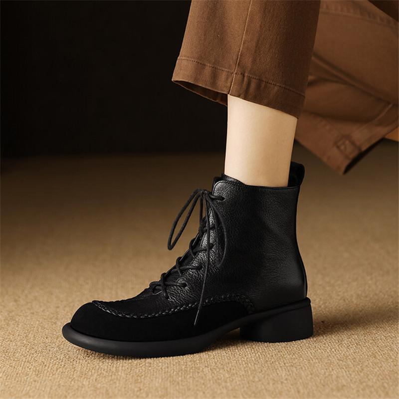 Modă Nou Toamnă Iarnă Piele Naturală Femei Cizme Modă Cizmulă cu Șireturi la Gleznă pentru Femei Cizme Scurte Pantofi Toc Gros Botine Mujer