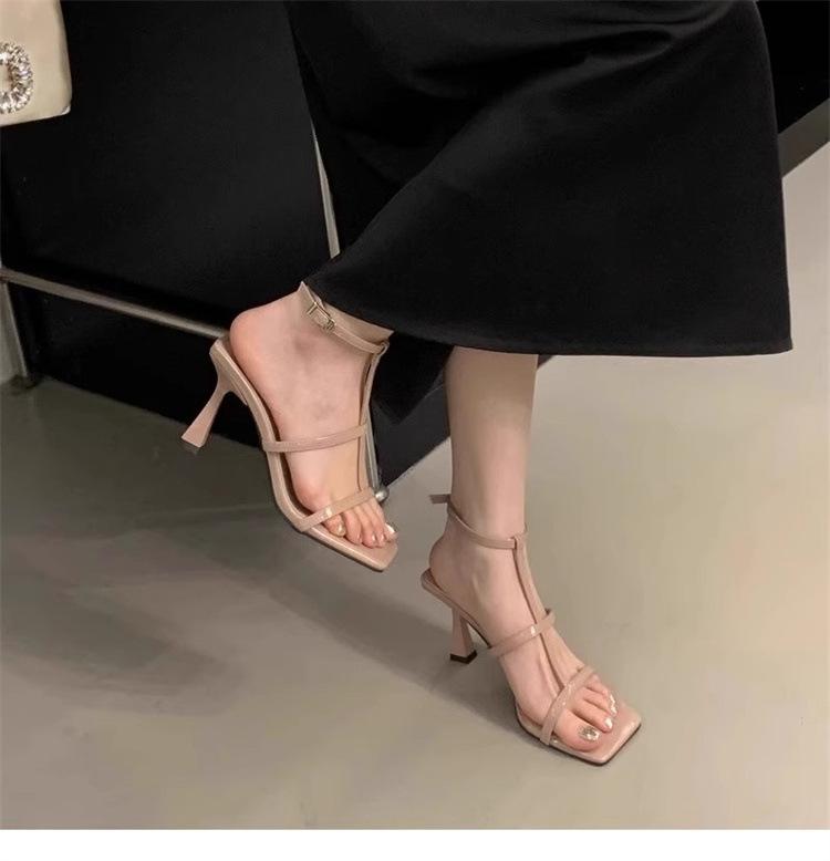 

2025 summer new French high heels women s head stiletto one-word strap sandals high-end strap sandals 35