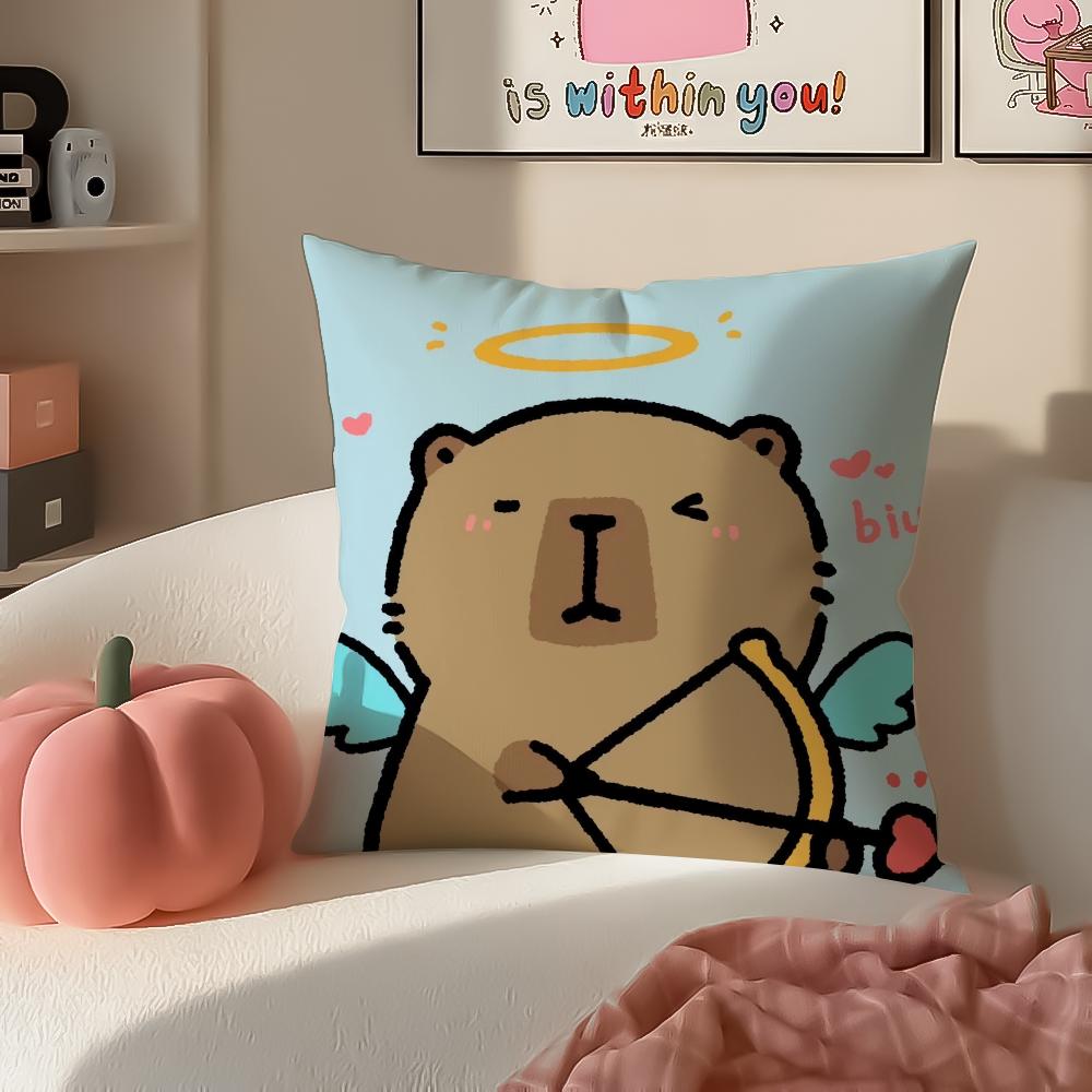 Chill Cute Adorable Art Cartoon CCapybara Cushion Cover Pillowcase Short Plush Invisible zipper Room Sofa Cushion Cover