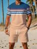Sommer Neu Herren Kurzarm Shorts Set - Street Casual Mode Bequem Weich Atmungsaktiv 3D Streifen Muster Druck