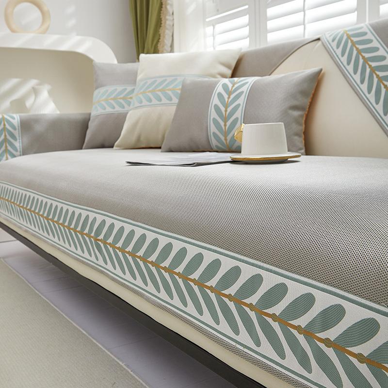 Ice Silk Sofa Cushion, Summer Mat, Seat Cushion, Advanced Sense, Light Luxury, Simple Modern Leather, Full Cover Cloth Towel, Cross-Border