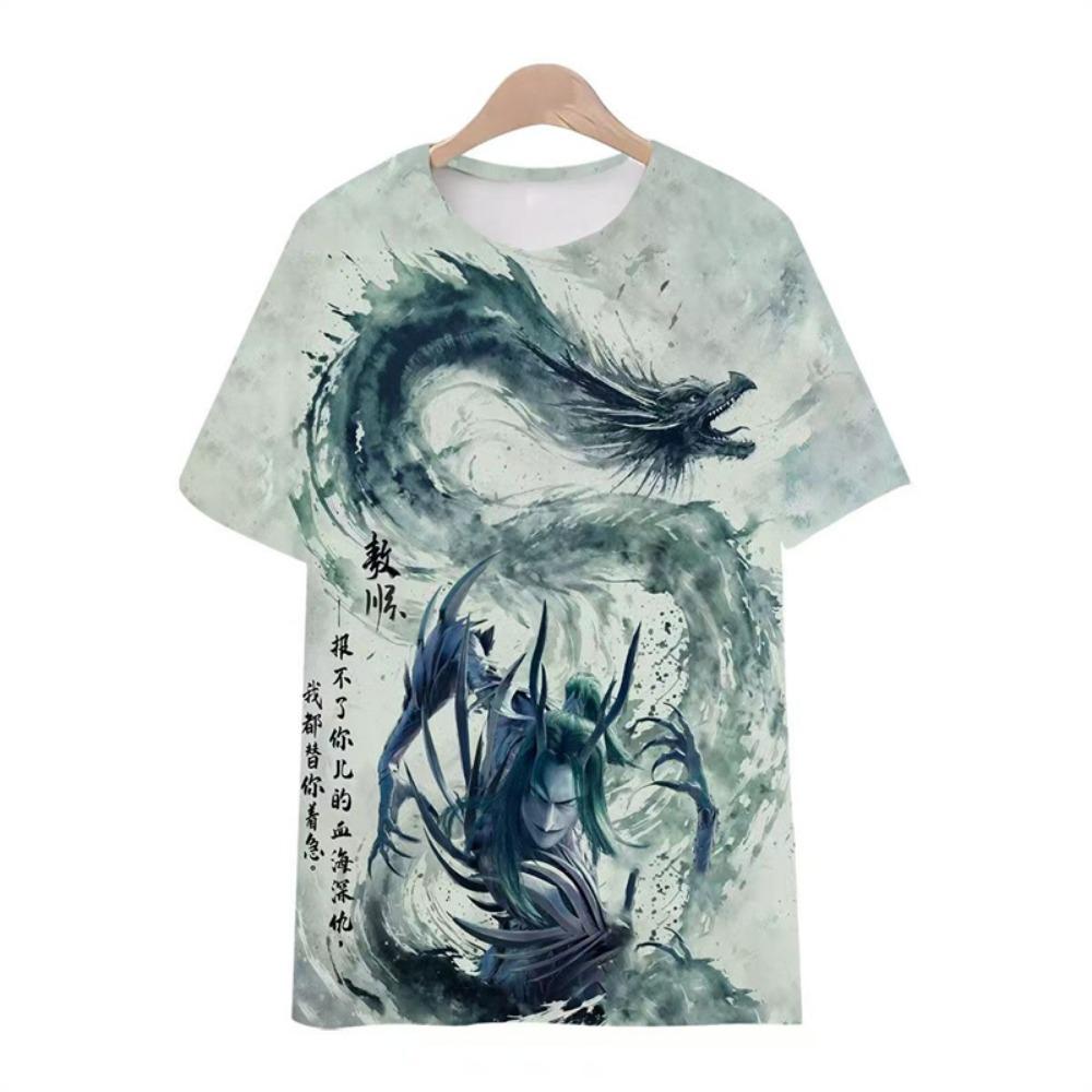 3D Printed Anime Nezha T-Shirt Boys' Summer Crew Neck Short Sleeve Comfortable Loose Top