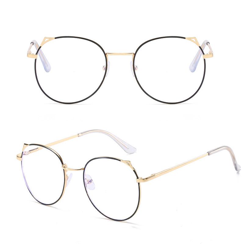 Luxury Fashion Optical Spectacle Eyeglasses Unisex Anti-Blue Light Plain Eyewear Cat Ear Oversized Metal Prescription Glasses