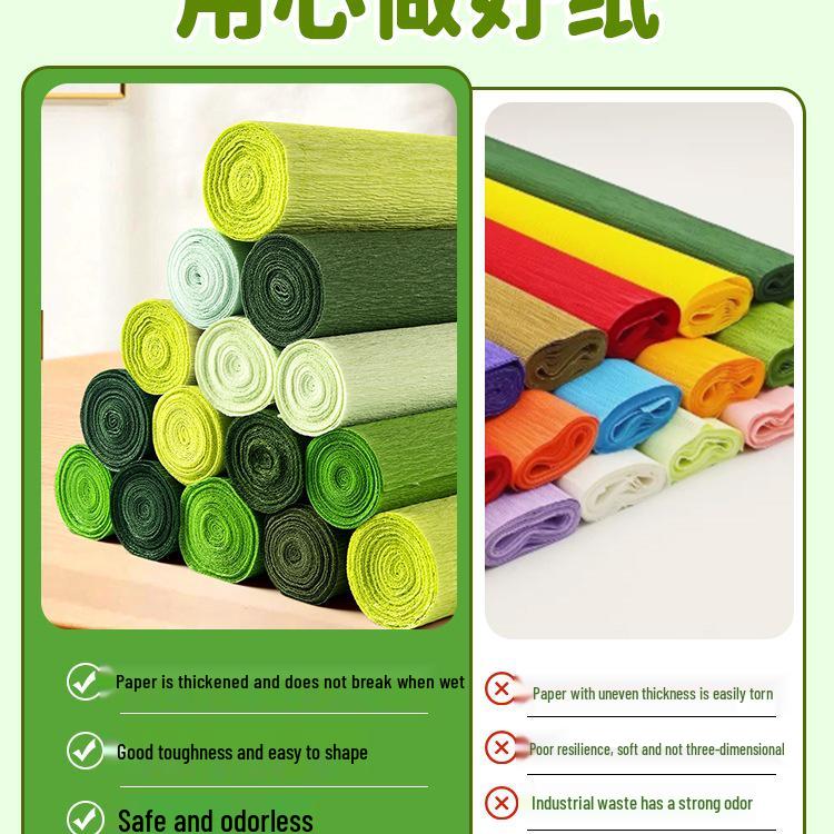 Packung dickes grünes Krepppapier für handgefertigte 3D-Blumen, ideal für Bastelarbeiten in Grundschule und Kindergarten