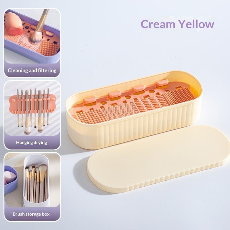 Silicone Makeup Brush Cleaning Box Multifunctional Scrubbing Mat Beauty Sponge Drying Holder for Beginner Use