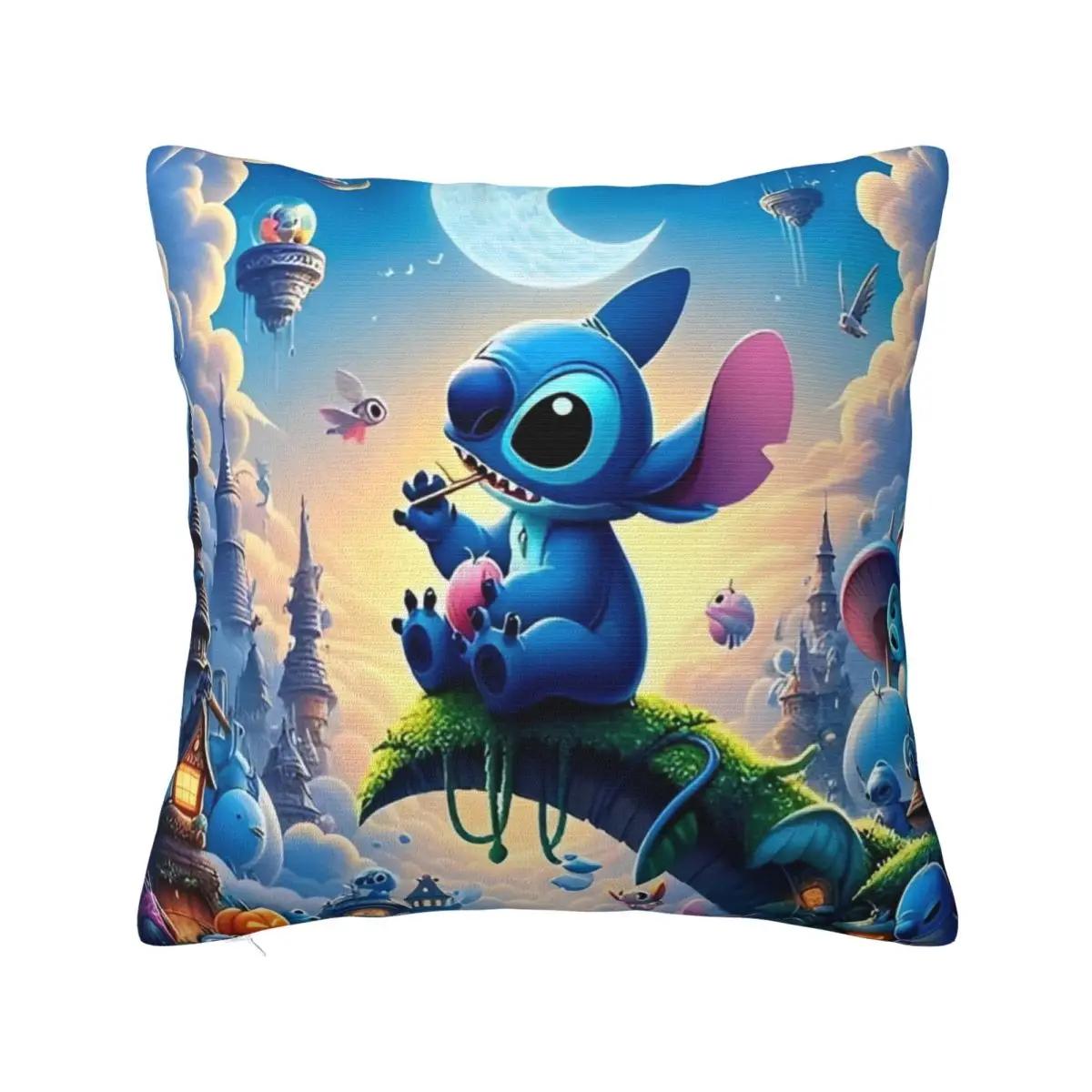 

Cute Stitch Fantasy Scene Pillowcase Printed Fabric Cushion Cover Cartoon Throw Pillow Case Cover Home Square 40*40cm 12x12Inch