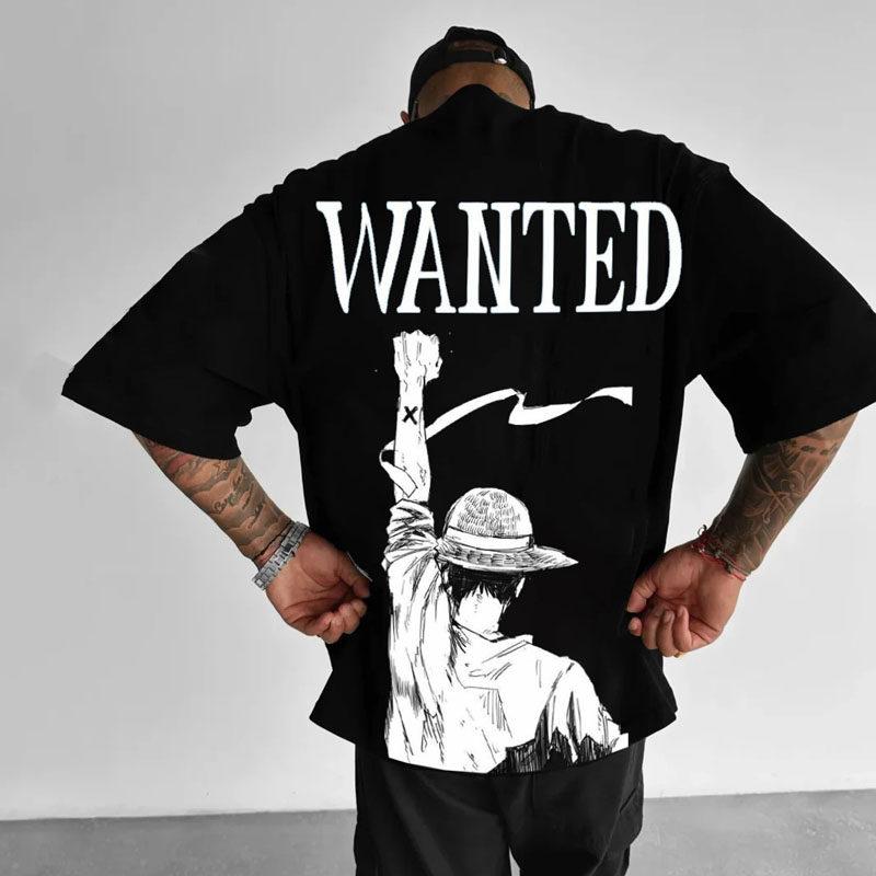 2026 Unisexs Trendy Oversized Heavyweight Pure Cotton ShortSleeve TShirt with Digital Direct Printing of Anime One Piece Luffy