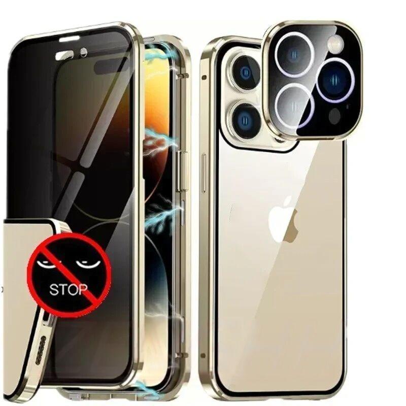 

Магнитный чехол-антишпион 360° для iPhone 17 Pro Max Air 16 Plus 14 15 13 Pro с защитной крышкой объектива камеры из закаленного стекла, бамперы для телефона iPhone 17 Air