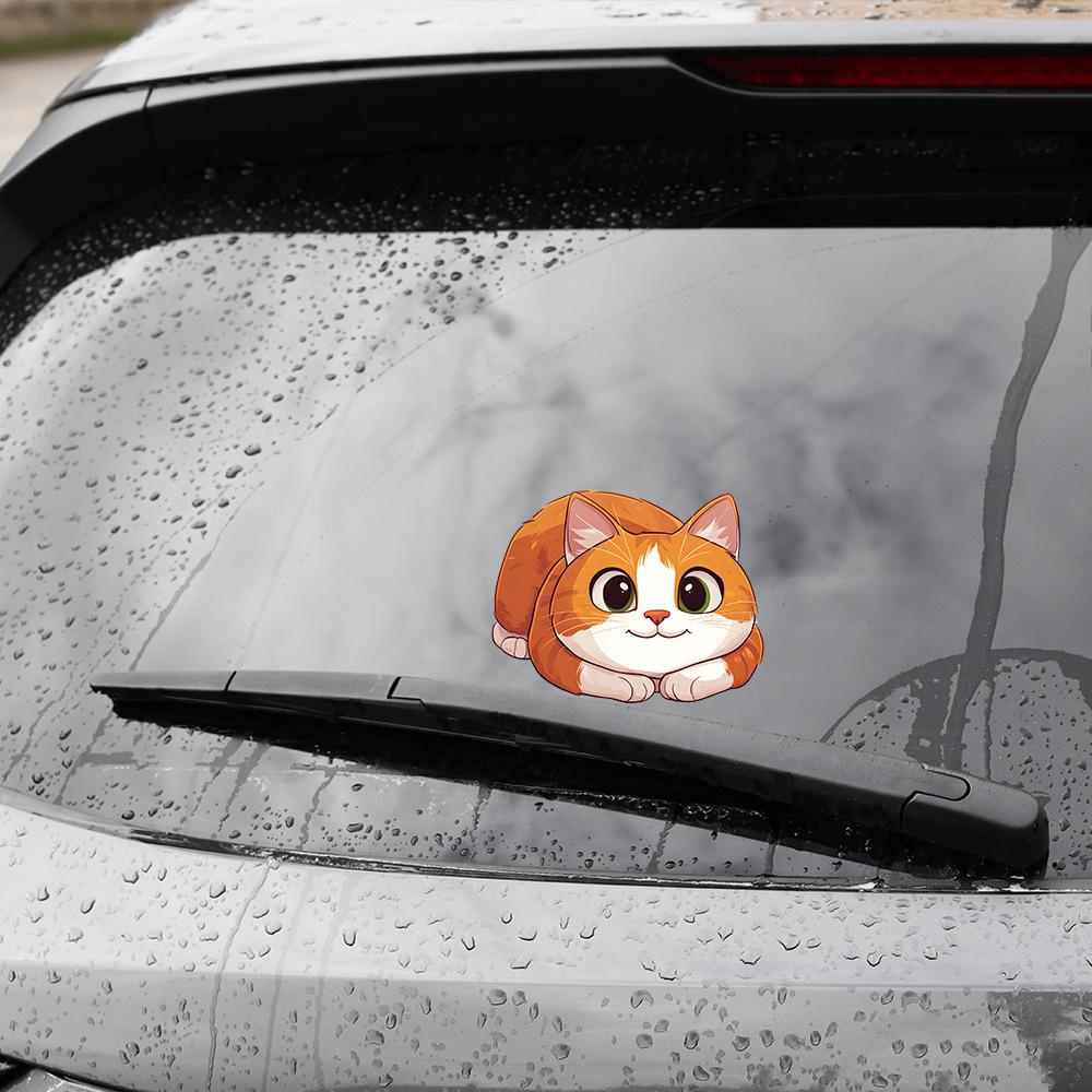 Cartoon Cute Little Fat Cat Glass Car Beautification Decoration Stickers
