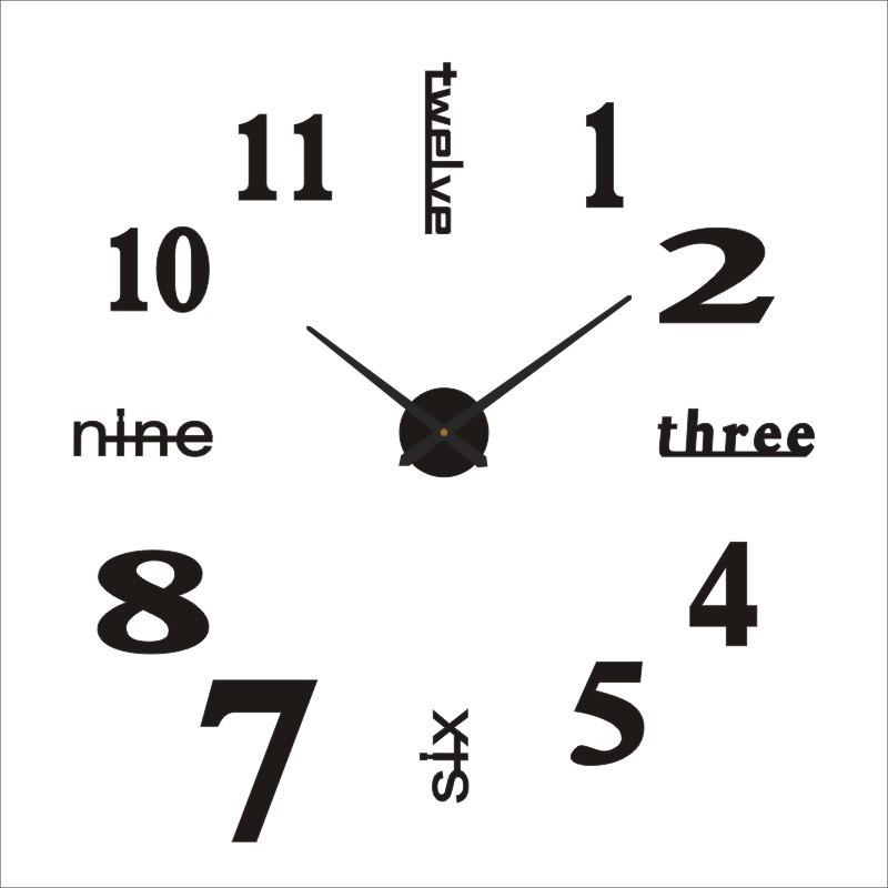 Black Creative Silent Wall Clock Simple DIY Living Room Three-dimensional Decoration Clock European Clock Wall Sticker Clock