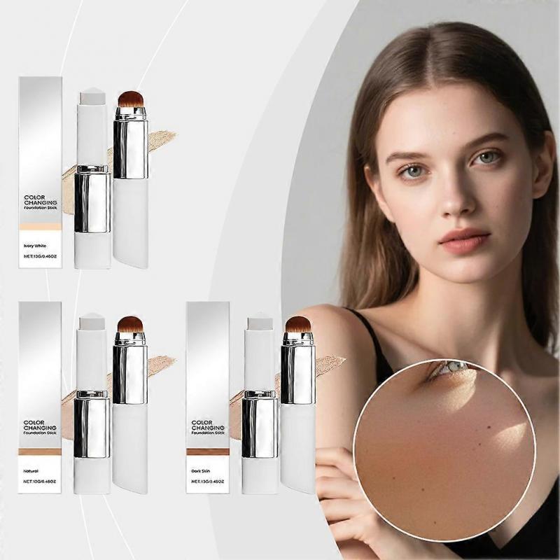 2 in 1 Color-Changing Foundation-Stick Portable Makeup Color Changing Concealers Ultra-Hydrating Breathable Non-Cakey Stick for All Skin Types