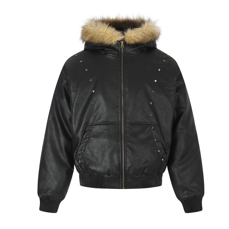 Magic Bear Vintage Faux Fur Collar Padded Biker Jacket Loose Fit Winter Coat Teens