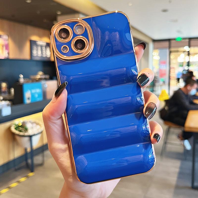 Luxury 6d Plating Down Jacket The Puffer Case For Iphone 11 13 12 Pro Max Xs Xr X 7 8 Plus Se Glossy Soft Silicone Cover Bumper