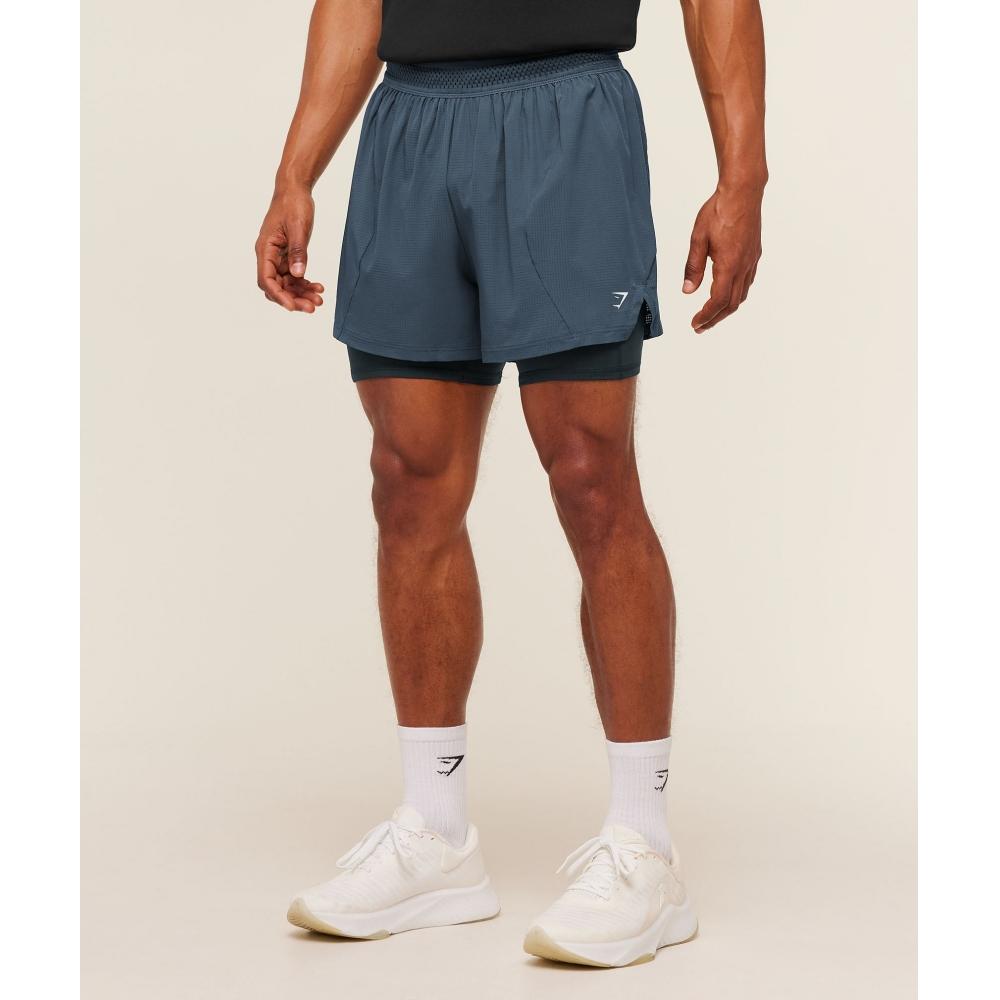 Gymshark Running 4  2in1 Shorts Gs Stealth Blue Gs Deep Petrol Blue A3b9p Ud7p