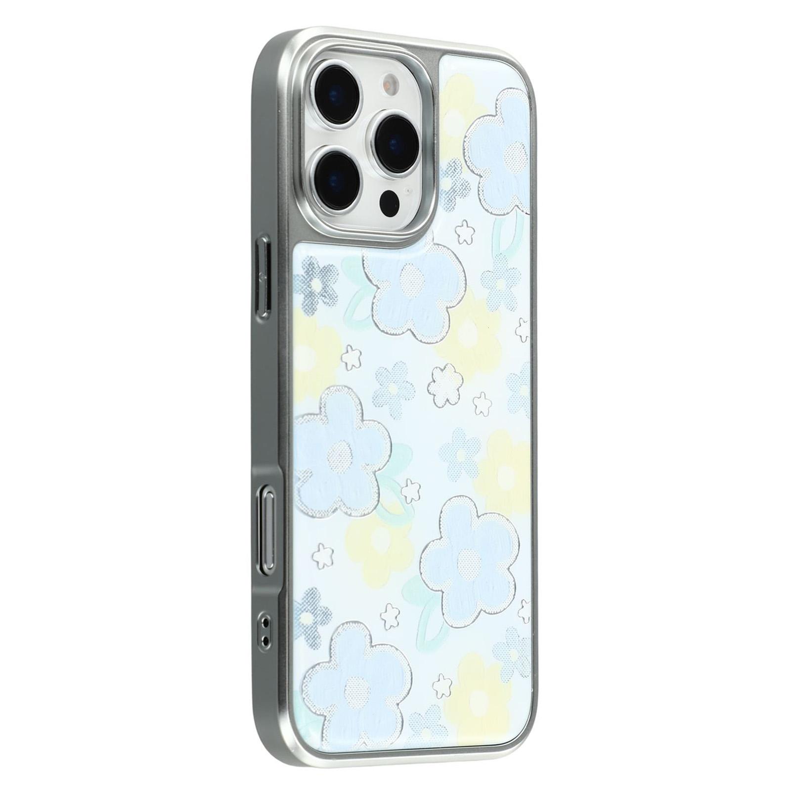 

For iPhone 16 Pro Max Case Lacquered Epoxy Pattern TPU+Acrylic Phone Cover Large Camera Cutout Flowers