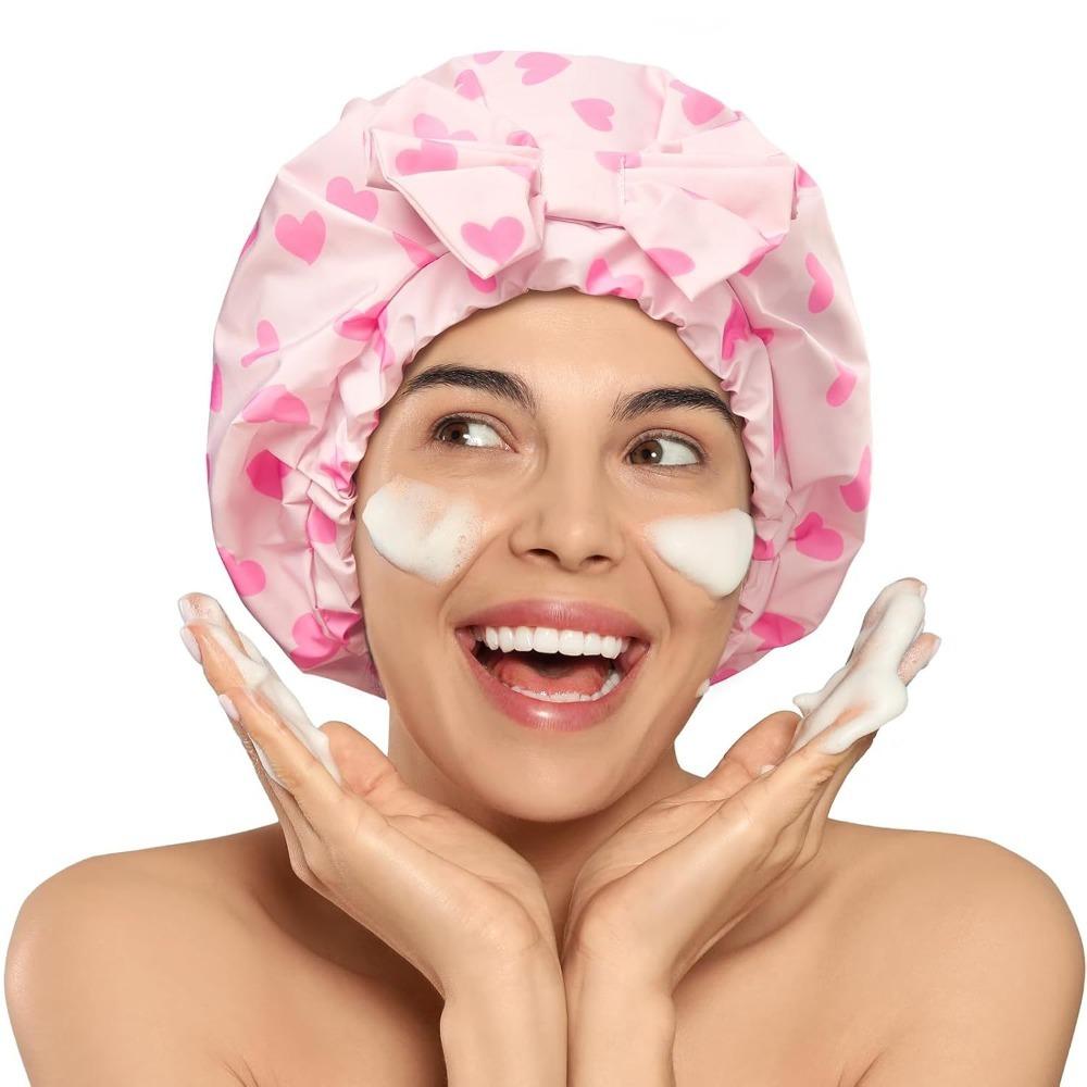 Polka Dots Double-layer Bath Cap Elastic Printed Bonnet Practical Shampoo Hat  Bathroom
