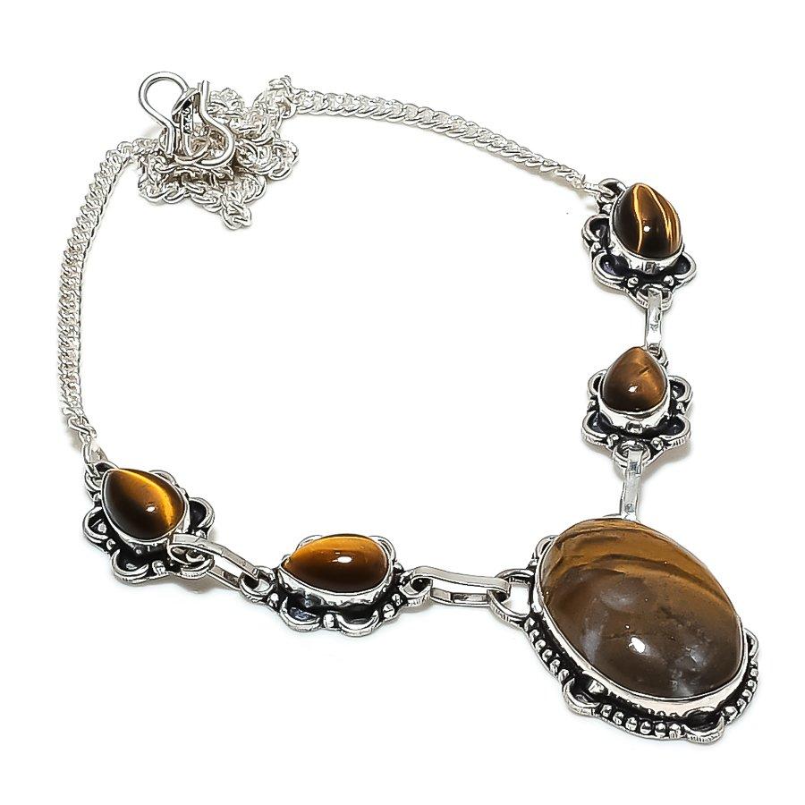 Tiger Eye Gemstone 925 Sterling Silver Jewelry Necklace 18"