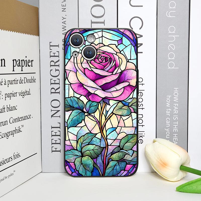 Colorful Glass Style Rose Flower Pattern Phone Case for iPhone 17 16 12 11 14 Plus 13 14 15 Pro Max Mini X XS Floral Soft Cover