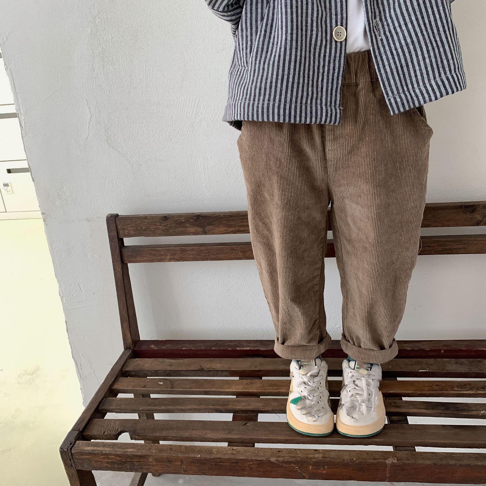 

Корейские вельветовые брюки для мальчиков, повседневные брюки для девочек на осень-зиму, длинные брюки, детские брюки, брюки 130cm кофейный