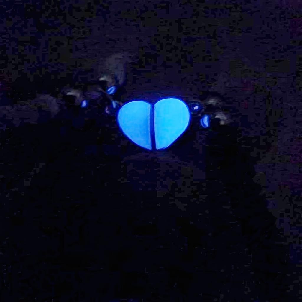 Glow-in-the-Dark Heart Charm Adjustable Woven Couple'S Bracelets, Simple Style, for Daily Wear & Valentine'S Day Gift, All Seasons
