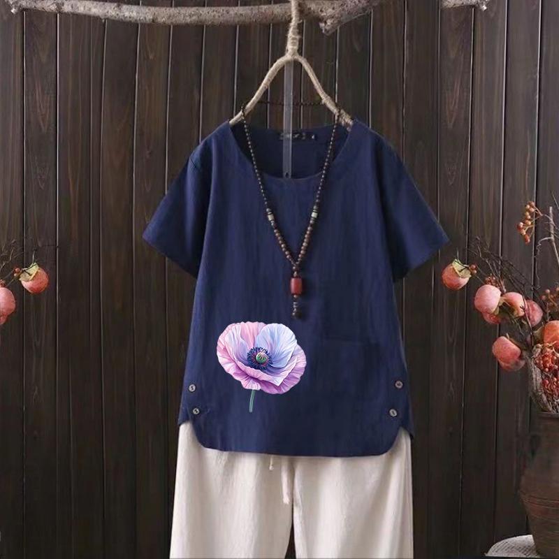 Damen Sommer Bestseller, stylisches Daily Free Graphic Tee, Vintage Leinen Rundhals Shirt, Kurzarmshirt, Top S-4XL