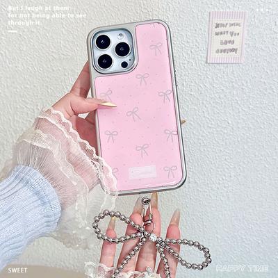 Anwendbar auf Apple 16PM Mädchen Rosa Mädchen Schleifenanhänger Handyhülle IPhone 15 Pro Klebtropfenschutzhülle