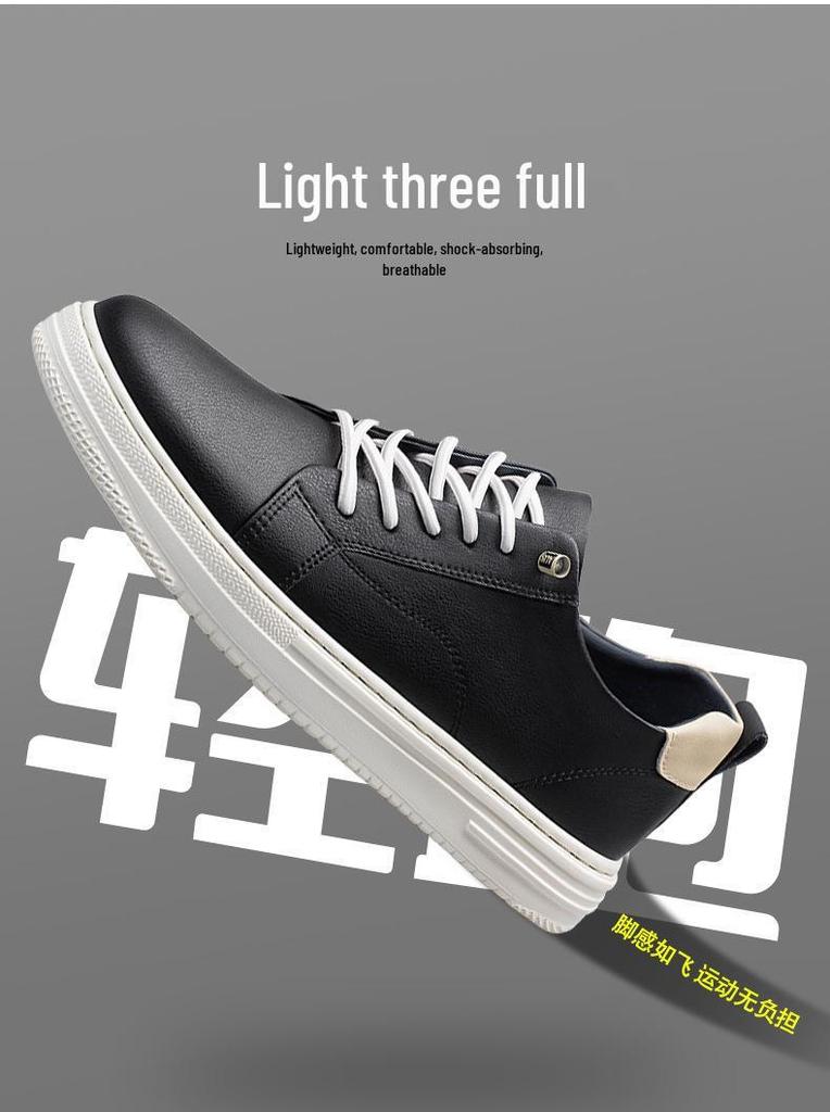 Men's White Leather Low-Top Sneakers - Casual Round Toe