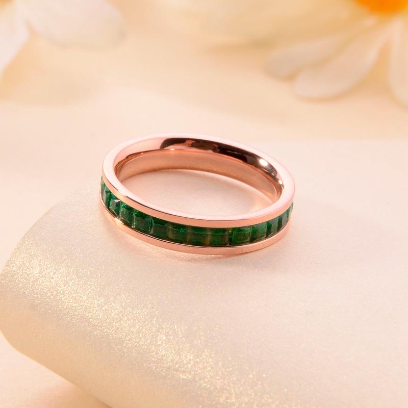Zirconia Starry Sky Square Diamond Titanium Steel Women's Ring