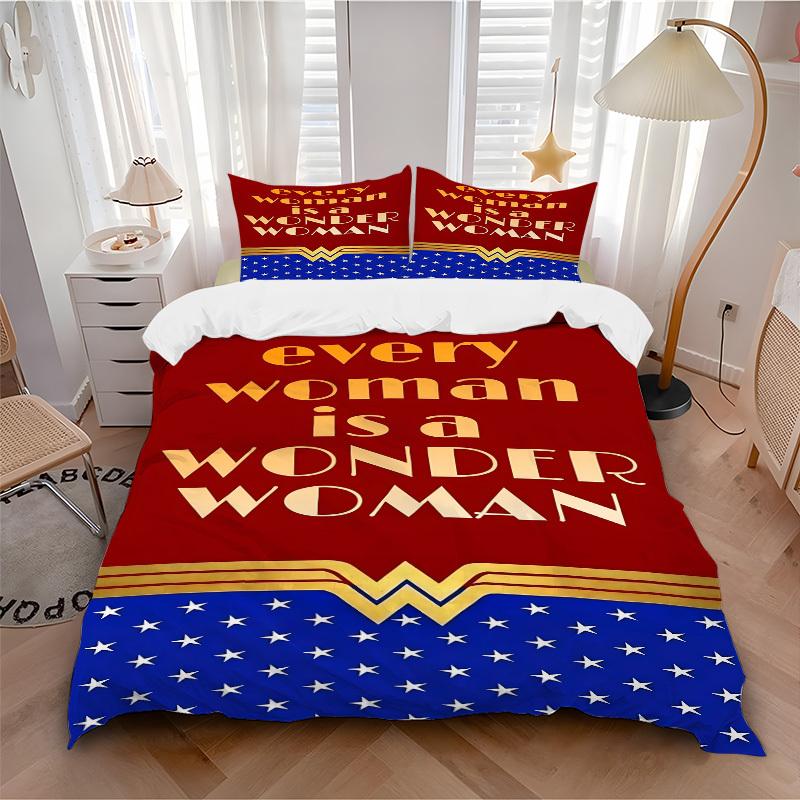 

3pcs Wonder Woman Bedding Set, Soft Polyester Duvet Cover and Pillowcases Machine Washable Seasons all suitable & Guest Room Decor319 135x200cm