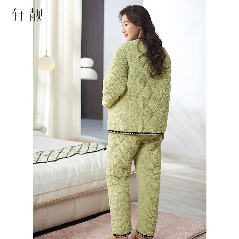Xuanliang Pajamas for Women in Winter with Thickened Three Layer Coral Velvet and Cotton Jacket for Warmth, Home Clothes, Outable Set