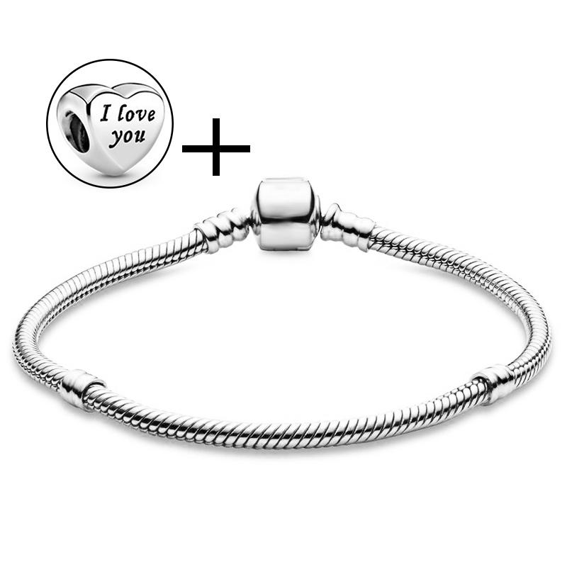 High Quality Snake Chain Charm Bracelet Fit Original Beads Bracelet For Women Handmade Jewelry BUY 1 BRACELET GET 2 FREE CHARM 16cm