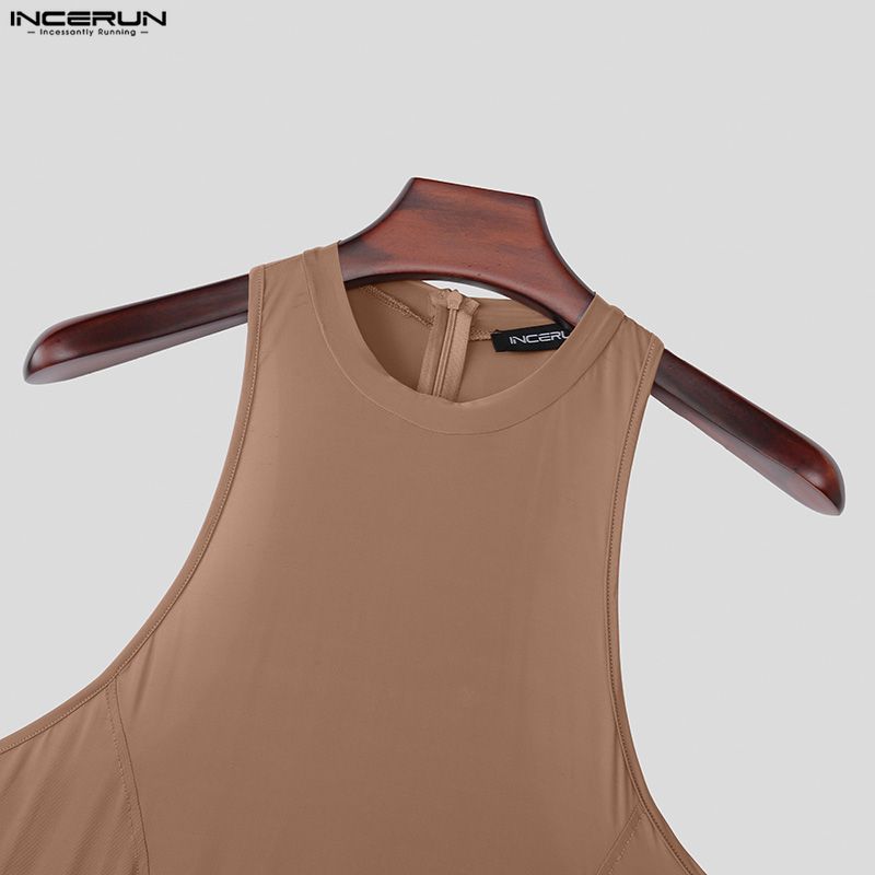 INCERUN Men Sleeveless Semi-Sheer Fitted One Piece Jumpsuits Bodysuits Underwear Playsuits