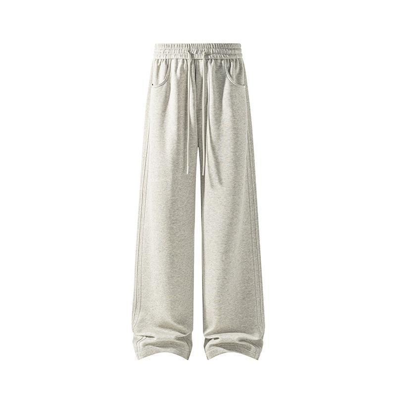 American high street new sweatpants men's casual scimitar sports trousers rivet autumn wide leg loose middle waist cotton