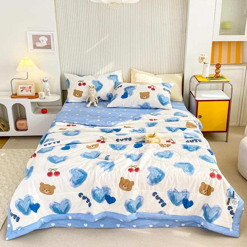Fresh Floral Quilt 100% Cotton Flowers Print Air Conditioning Quilted Quilt Soft Breathable Lightweight Multifunction Blanket