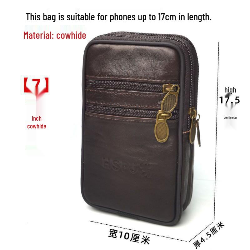 Men's Cowhide Leather Phone Waist Bag - Durable Vertical & Horizontal Styles for Sports & Construction Sites