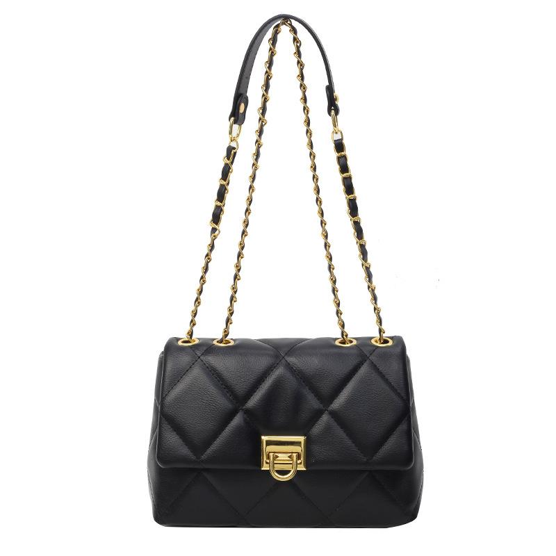 Rhombus chain bag women's new texture trendy fashion shoulder bag casual solid color messenger bag