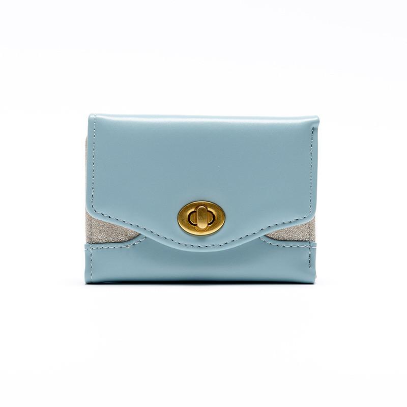 

Stylish Urban Minimalist Women s Short Wallet With Spacious Card Slots And Three-fold Lock Buckle Blue