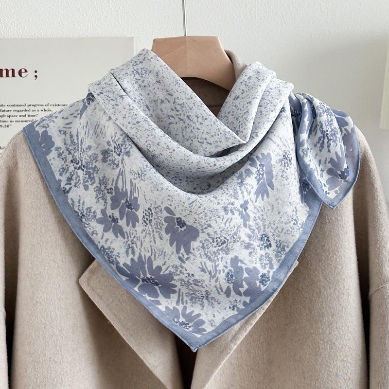 Chessboard Plaid 71CM Cotton and Linen Silk Scarf Small Square Scarf Women's Spring and Autumn Summer Thin Scarf Scarf Linen Headscarf Belt
